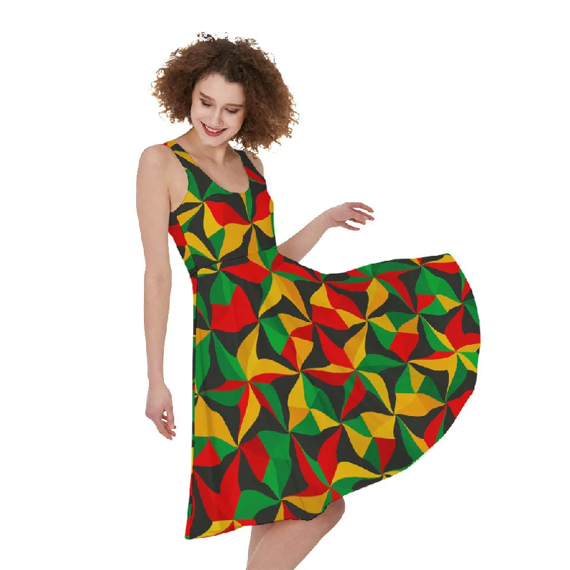 Abstract Reggae Pattern Print Sleeveless Knee Length Dress