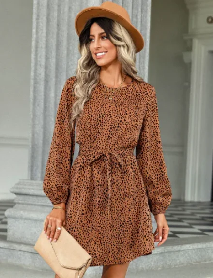 new lace-up T-neck leopard print dress